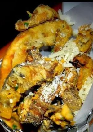 A picture of Baked or fried portobello mushroom fries.