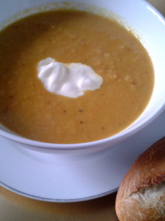 A picture of Curried Roasted Root Veg Soup.