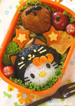 A picture of Black Cat Hello Kitty Halloween Bento.