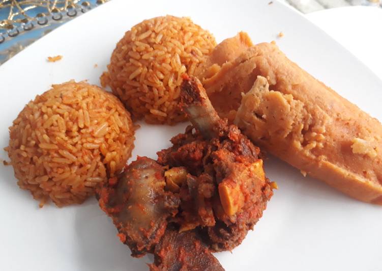 Jollof rice and moimoi