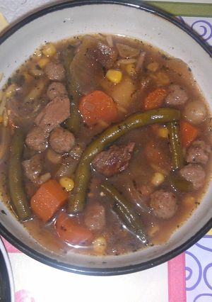 A picture of leftover crock pot beef, soup.