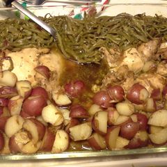 A picture of All in one pan Chicken dinner.