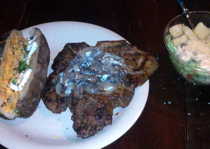 Recipe of Super Quick Homemade T-Bone Steak w/ Mushroom & Onion