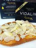 Tostada de Bacalao semisalado con lámina de ajo y aceite VIDALIM