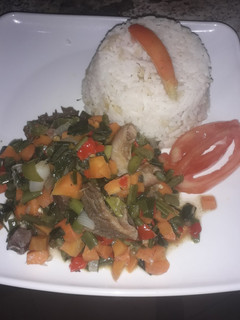 A picture of White rice and vegies.