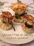 Sacchettini di crepes con porri e quartirolo