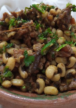 A picture of Lobia Qeema (black eyed beans with mince).