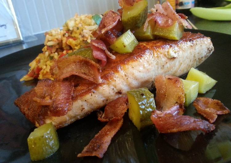 Steps to Prepare Super Quick Homemade Quick &#39;n easy Bacon fried Salmon!