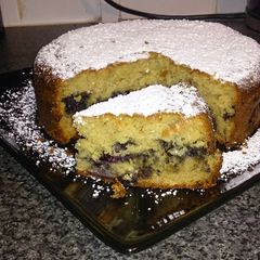 A picture of blueberry and chocolate cake.