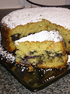 A picture of blueberry and chocolate cake.