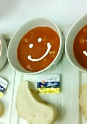 A picture of Kanya's Smiley Fresh Tomato Soup.