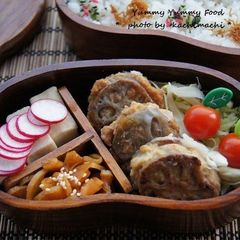 A picture of Deep Fried Sandwiched Lotus Root and Chicken Bento.