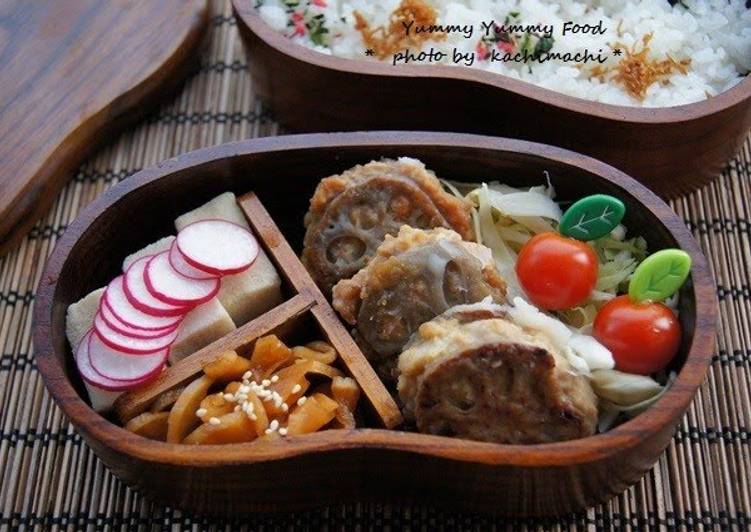 How to Make Super Quick Homemade Deep Fried Sandwiched Lotus Root and Chicken Bento