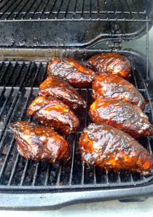 A picture of Tandoori bbq grilled chicken breasts.