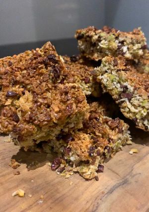 A picture of Pistachio and coconut flapjacks.