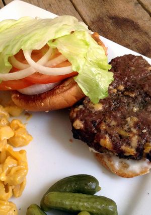 A picture of Smoked Gouda Grilled Burgers.