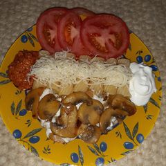 A picture of Tortiglioni Pasta With Mustard Mushroom Sauce and Yummy Additions.