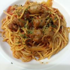 A picture of Breakfast Sausage Spaghetti in Tomato Sauce.