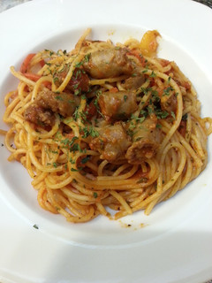 A picture of Breakfast Sausage Spaghetti in Tomato Sauce.