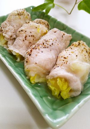 A picture of For an Appetizer or Bento Dish Wasabi & Cheese Chinese Cabbage Meat Rolls.