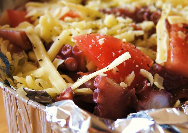 Steps to Make Homemade Grilled Foil-Wrapped Octopus &amp; Tomato for Camping
