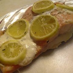 A picture of Salmon with Thyme and Three-Lemon Crème Fraîche.