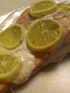 A picture of Salmon with Thyme and Three-Lemon Crème Fraîche.