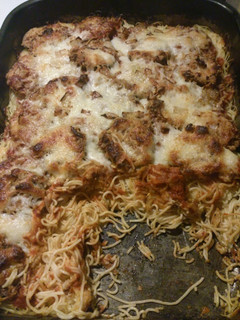 A picture of Fried zucchini and squash pasta.