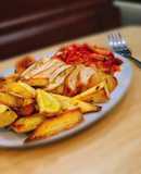 Ức gà áp chảo ăn kèm khoai lang và kim chi HQ