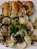 Filete de lubina a la plancha y almejas al ajillo