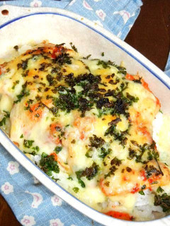 A picture of Rice and Cheese Bake with Kimchi.