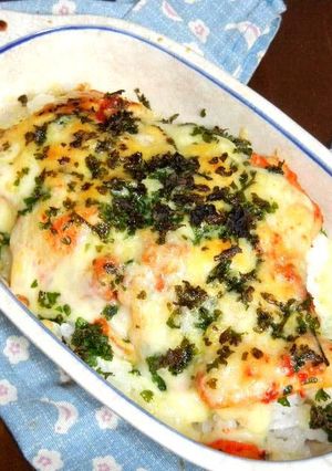 A picture of Rice and Cheese Bake with Kimchi.