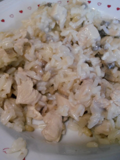 A picture of Chicken loves coconut milk and rice.