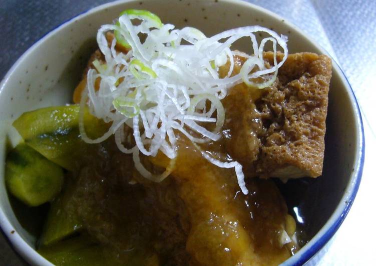 Steps to Prepare Homemade A Summertime Simmered Dish: Atsuage &amp; Cucumber Gelée
