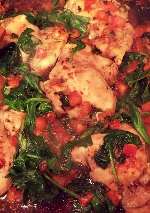 A picture of Bruschetta and Spinach Chicken Thighs.