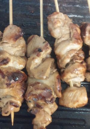 A picture of Grilled teriyaki chicken Skewers.