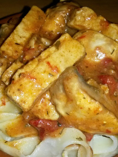 A picture of Sig's Tofu and Mushroom Pasta.