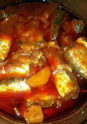 A picture of homemade tomato sauce sardines.