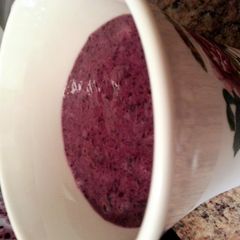 A picture of blueberry and banana smoothie.