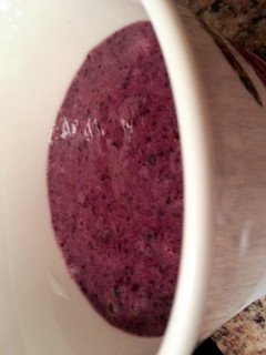 A picture of blueberry and banana smoothie.