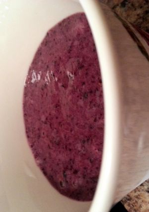 A picture of blueberry and banana smoothie.