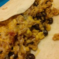 A picture of Nikki's Quickie Rice, Beans & Stuff; can be eaten as a side or as a Burrito.
