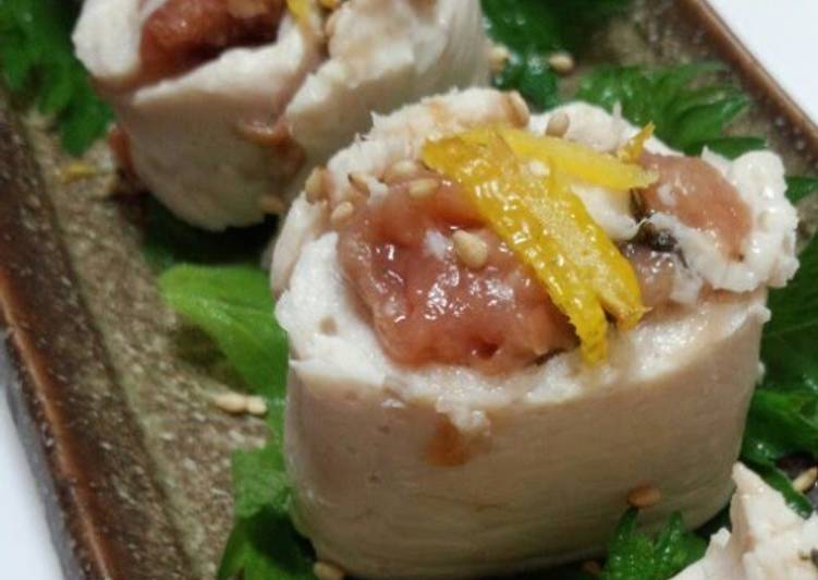 Recipe of Homemade Chicken Tender Rolls with Plum and Shiso in the Microwave