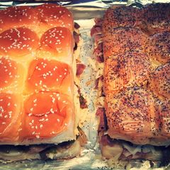 A picture of Philly cheese steak sliders.