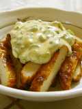 Easy Satsuma-age Fried Fish Cakes Topped with a Wasabi, Scallion, and Mayonnaise Sauce