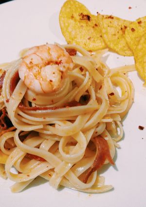 A picture of Fettucini Aglio Olio.