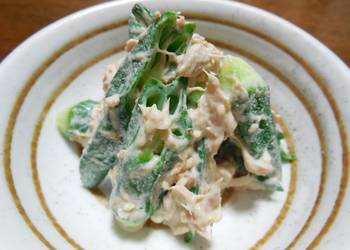 How To Serving Recipe UmeboshiFlavored Okra with Tuna Mayonnaise Dressing Delicious
