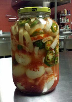A picture of Grumpy's Pickled Eggs.