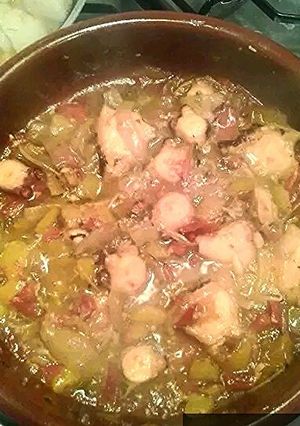 A picture of Mediterranean octopus casserole.