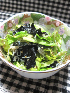 A picture of Spring Cabbage, Nori Seaweed and Chirimen Jako Namul.